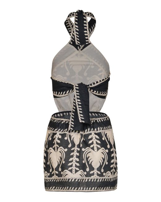 Johanna Ortiz Black Tide Strength Linen Mini Halter Dress