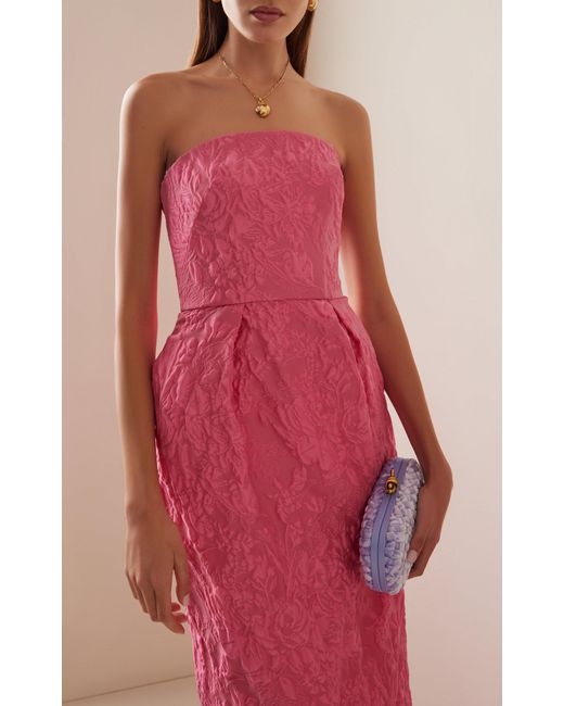 Monique Lhuillier Pink Strapless Jacquard Gown