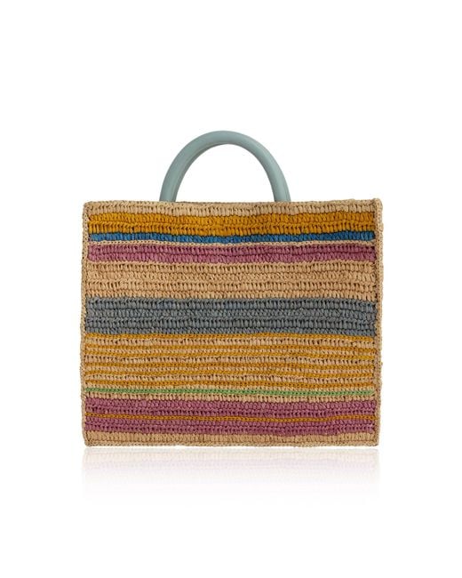 Rabanne Brown Raphia Striped Large Tote Bag