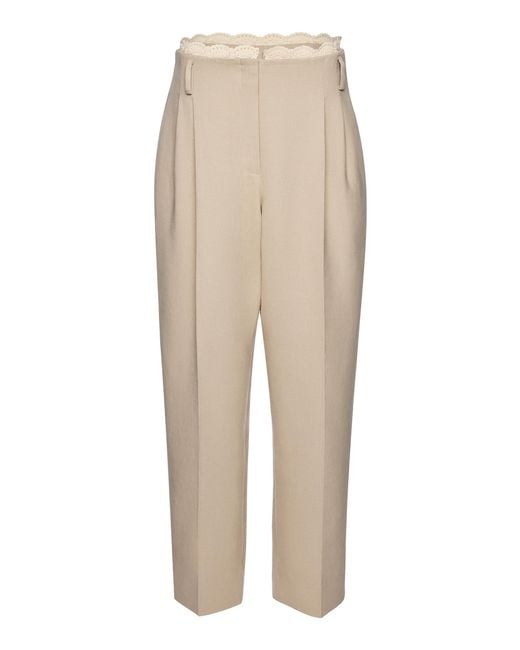 Magda Butrym Natural Lace-Detailed Stretch-Linen Cropped Pants