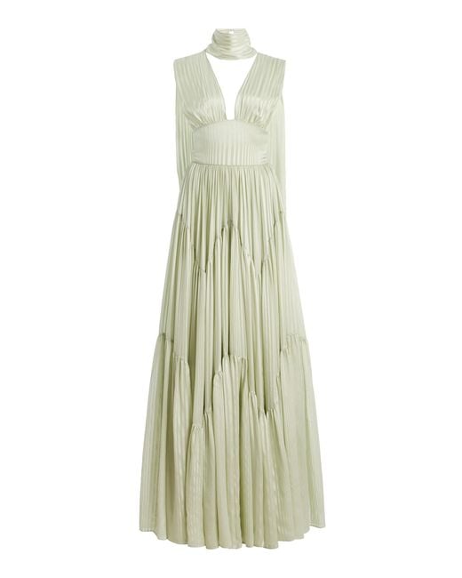Harithand White Ferrara Ruffled Silk Maxi Dress