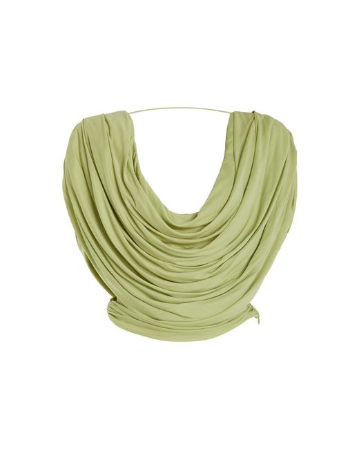 De La Vali Green Veda Cowl-neck Draped Jersey Top