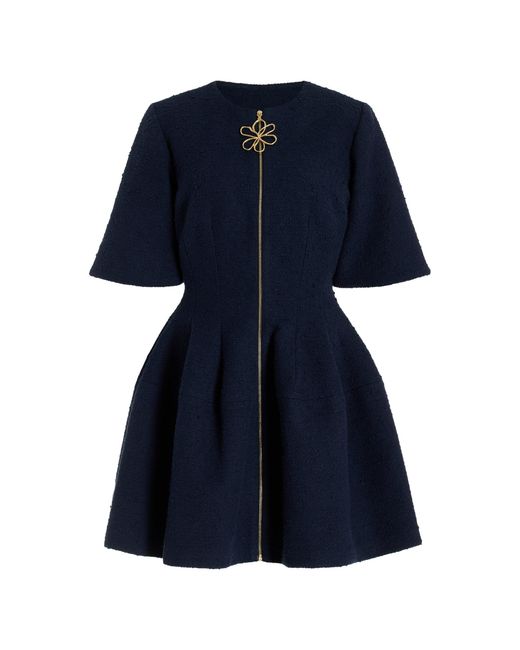 Oscar de la Renta Blue Zip-front Cotton-wool Tweed Mini Dress