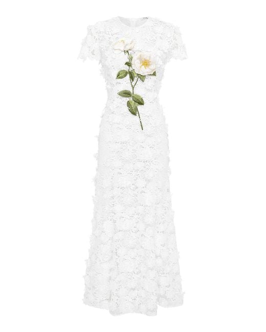 LEO LIN White Monique Floral-Embroidered Lace Maxi Dress