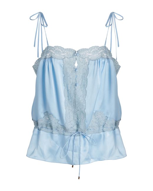 Chloé Blue Lace-Trimmed Silk Satin Top