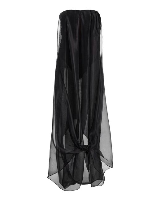 Atelier Prabal Gurung Black Hand-Draped Layered-Pleat Dress With Knotted Back