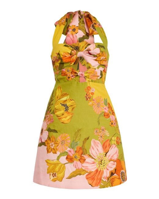 ALÉMAIS Yellow Silas Linen Mini Halter Dress