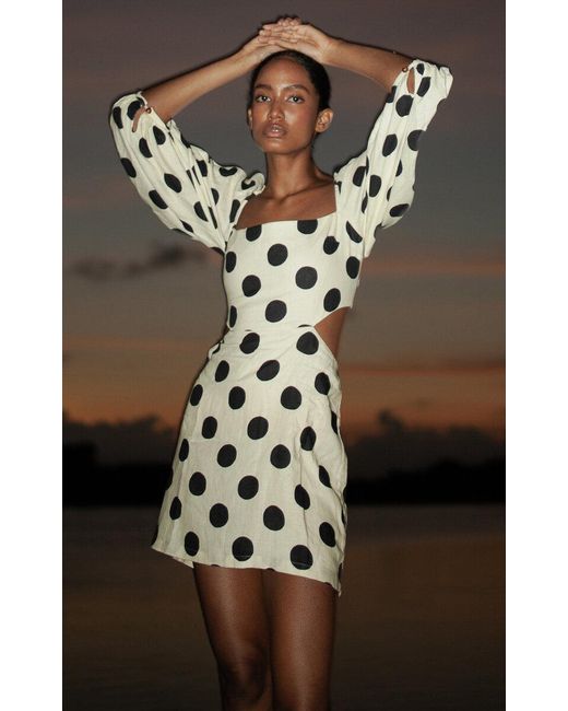 Cala De La Cruz White Guapi Pola-Dot Linen Mini Dress