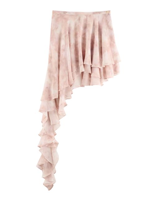 ARAKII White Exclusive Asymmetric Ruffled Silk Mini Skirt