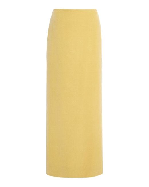 Colleen Allen Yellow Slit-Detailed Cotton-Velvet Skirt