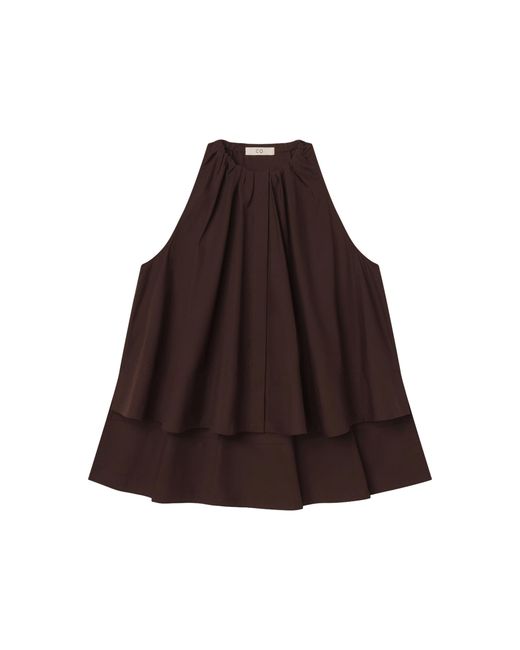 Co. Brown Gathered Tton Poplin Halter Tunic