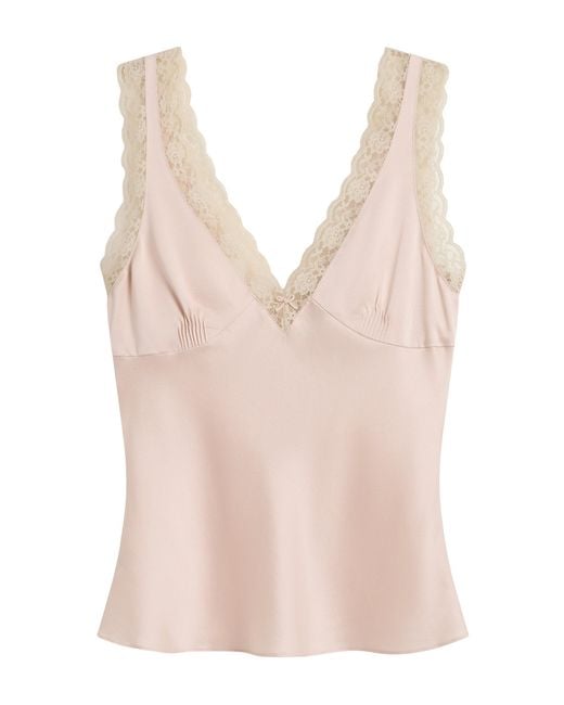 Posse Pink Blake Lace-Trimmed Silk Tank Top