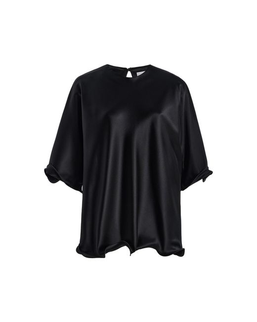Brandon Maxwell Black Pippa Ripple Hem Silk Stretch Charmeuse Top