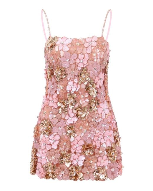 LoveShackFancy Red Aleria Floral-Embellished Tulle Mini Dress