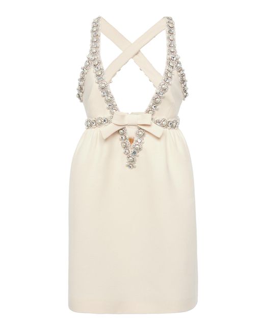 Miu Miu White Pearl And Crystal Embellished Crepe Mini Dress