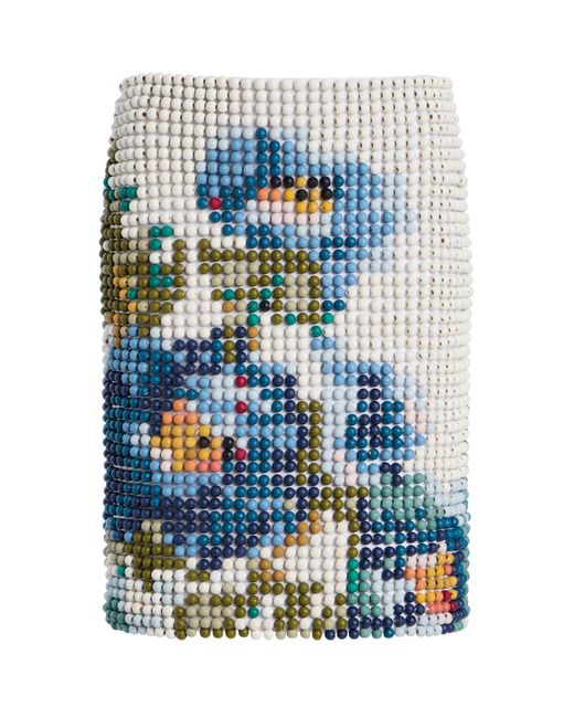 S.S.Daley Blue Beaded Cotton Twill Midi Skirt