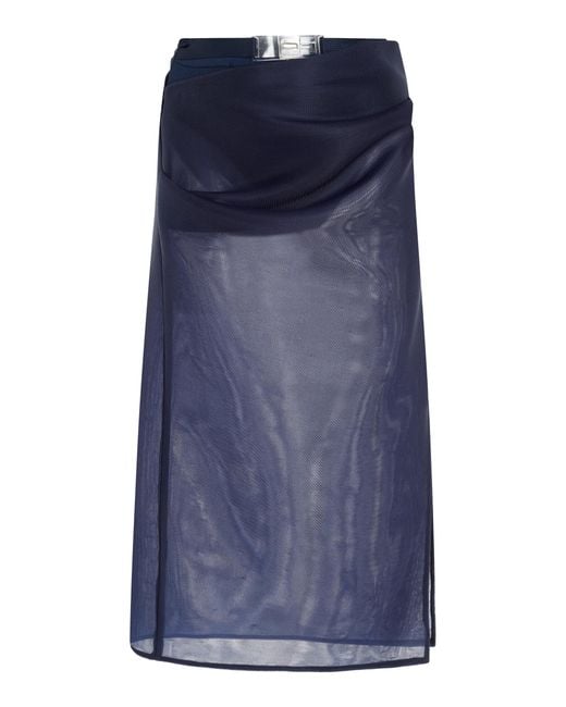 Brandon Maxwell Blue The Isobel Belted Sheer Midi Skirt