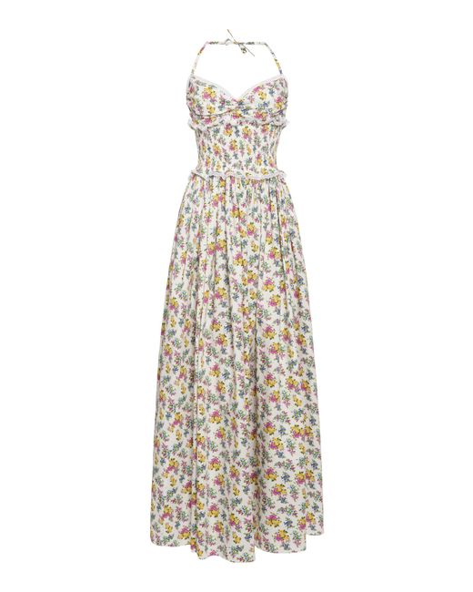 Dolce & Gabbana Natural Print Cotton-Blend Maxi Dress