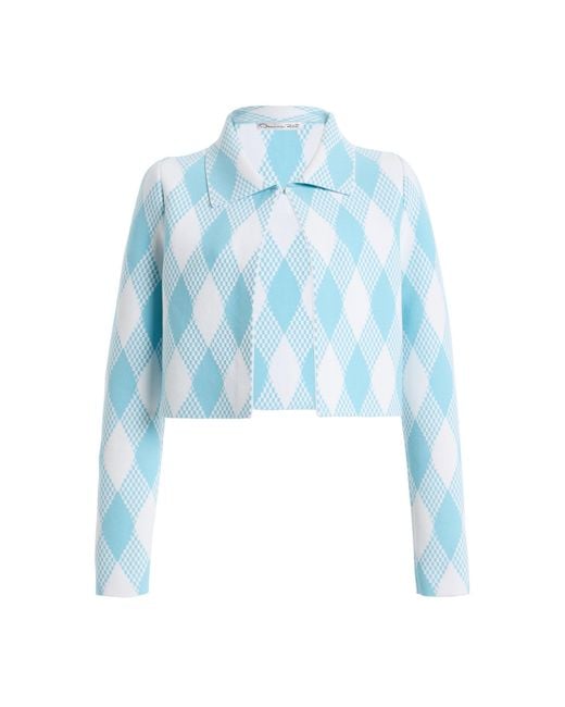 Oscar de la Renta Blue Argyle Knit Jacket