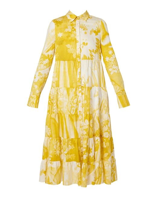 Erdem Yellow Tiered Cotton Maxi Dress