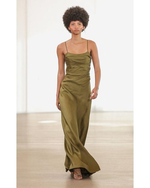 Aje. Natural Clarice Draped Linen-blend Maxi Dress