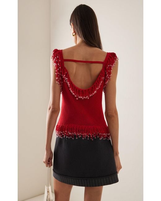 Paris Georgia Red Fringed Knit Cotton Top