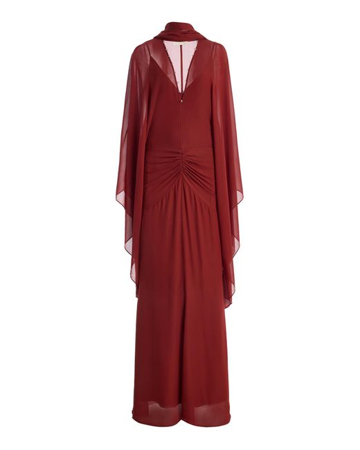 De La Vali Red Florencia Chiffon Maxi Dress