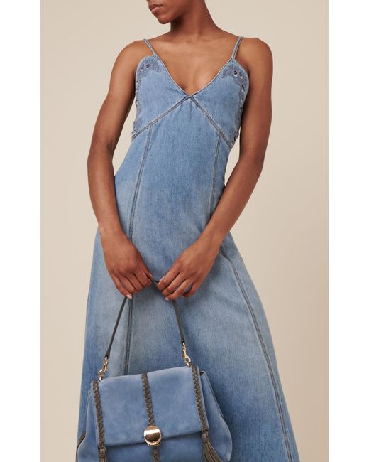 Chloé Blue Recycled Cotton-linen Denim Maxi Dress