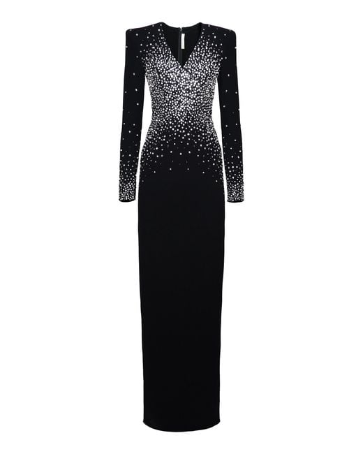 Naeem Khan Black Pearl-Embellished Crepe Gown