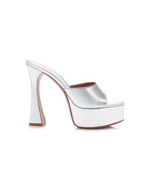 AMINA MUADDI White Dalida Metallic Leather Platform Mules