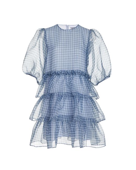 ganni organza dress blue Ganni Blue Organza Dress ?GANNI? Organza Printed Smock Dress Heather Blue Floral Print EU 34 NWT