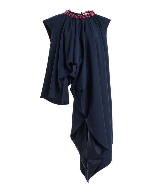 DIOTIMA Blue Parade Asymmetric Embellished Wool Top