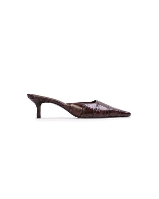 Black Suede Studio Brown Riley Croc-Effect Leather Mules