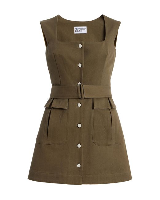Matthew Bruch Green Apron Cargo Army Cotton Mini Dress
