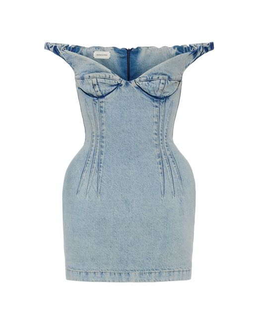 Magda Butrym Blue Off-The-Shoulder Denim Mini Dress