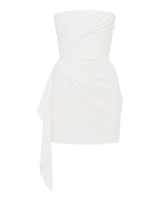 Alex Perry White Strapless Draped Powermesh Mini Dress