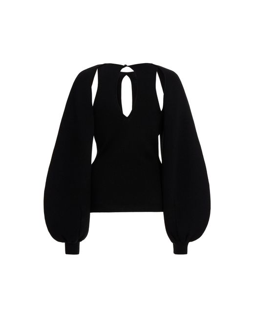 Chloé Black Balloon-sleeve Cutout Wool-silk Top
