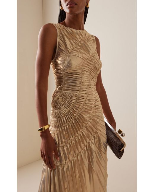 the gold fossil maxi dress Georgia Hardinge Lamé in Natural Category_NEW IN