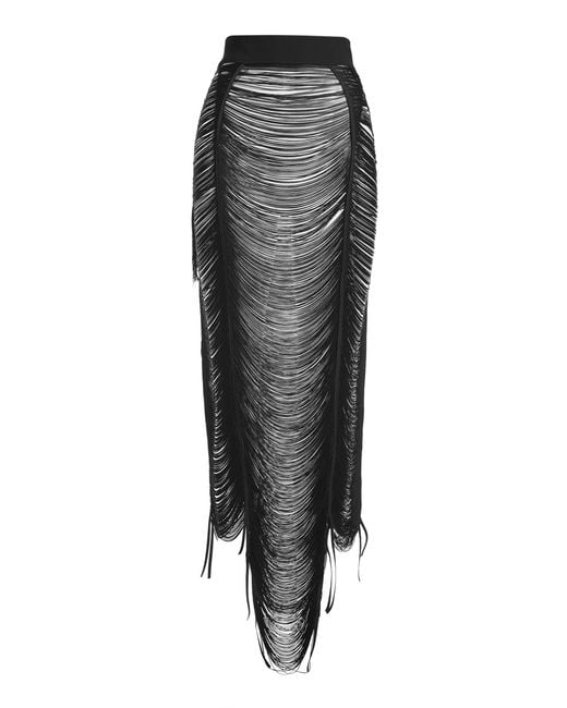 Maticevski Black Charming Fringed Midi Skirt