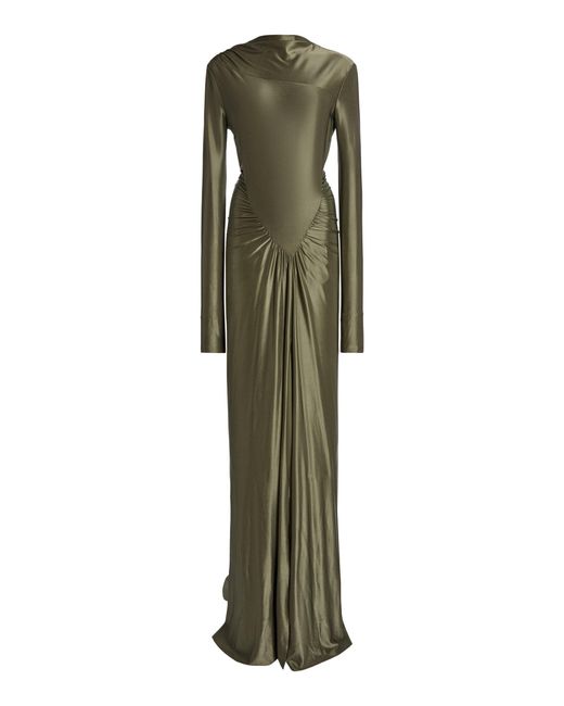 Victoria Beckham Green Long Sleeve Asymmetric Gown