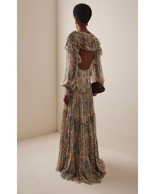 etro silk tiered dress Etro Tiered Open Back Silk Maxi Dress in Natural