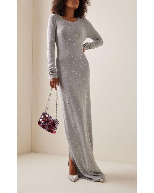 Rabanne Gray Embellished Knit Maxi Dress