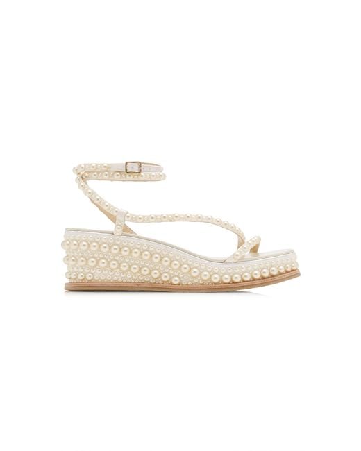 Jimmy Choo White Drive Pearl-embellished Satin Wedge Sandals