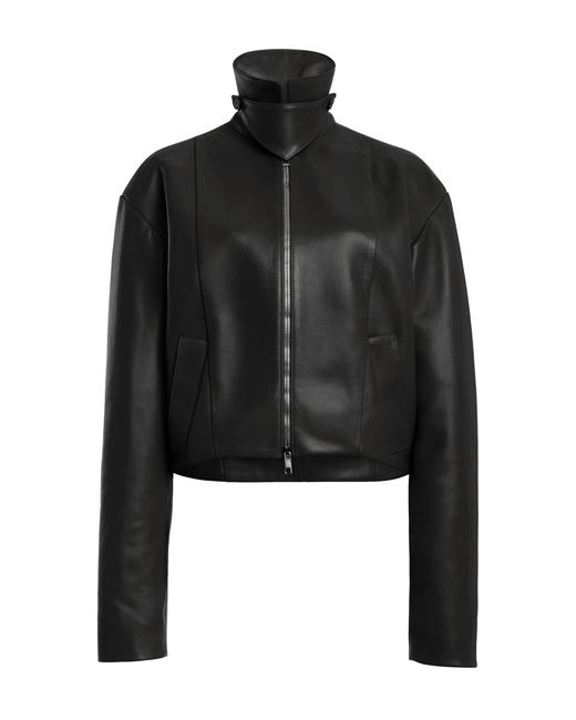 Brandon Maxwell Black The Alexis Sculpted Leather Bomber Jacket