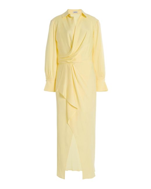 Jonathan Simkhai Yellow Talita Draped Satin Midi Dress