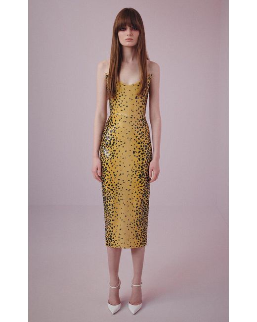 Alex Perry Metallic Strapless Sequined Corset Midi Dress