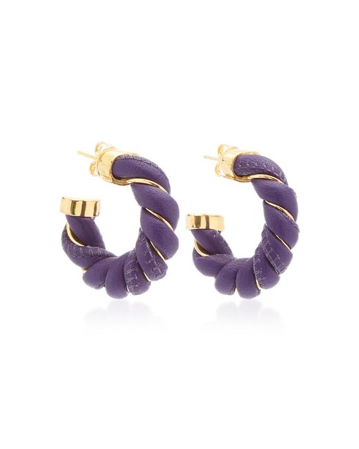 Bottega Veneta Purple Twisted Leather Gold-tone Hoop Earrings