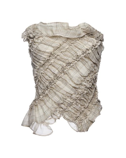 Magda Butrym White Gathered Strapless Cotton Top