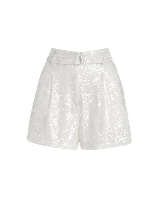 LAPOINTE White Sequined High-rise Satin Shorts