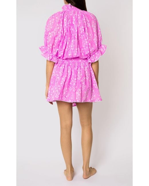 Juliet Dunn Pink Small Flower Blouson Cotton Mini Dress